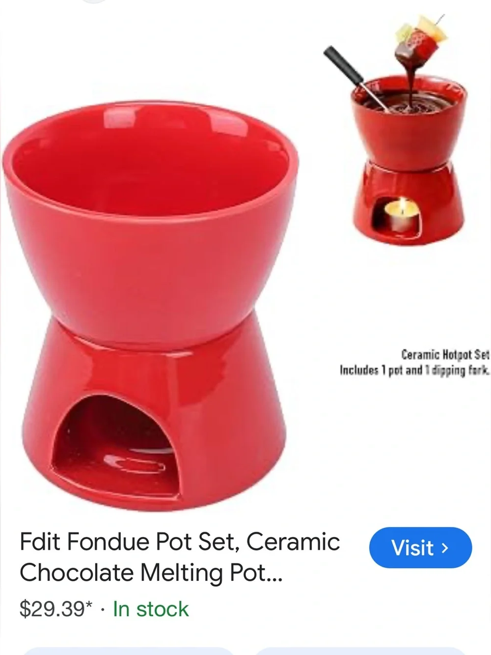 #2927**Red Stoneware Fondue Set